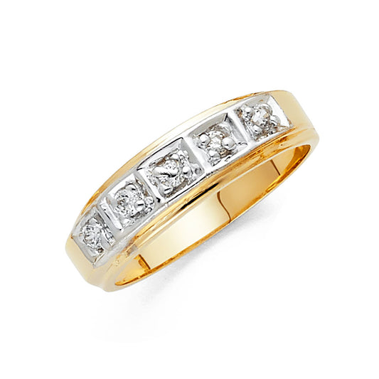 14K Solid Two-Tone Gold Cubic Zirconia Comfort Fit Men’s Wedding Band Ring