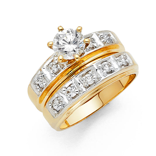 14K Two-Tone Gold Cubic Zirconia Bridal Wedding Band Ring for Women