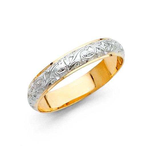 14K Two-Tone Yellow & White Gold 4mm Engrave Dom Men's Wedding Band