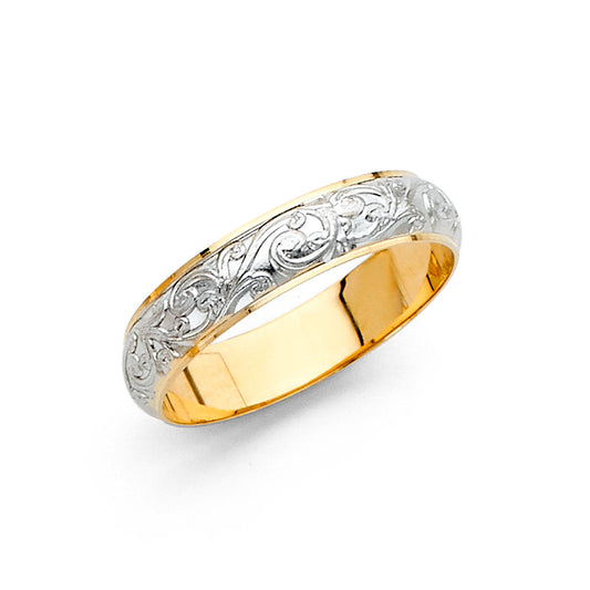 14K Two-Tone Gold 4mm Engrave Dom Women's Wedding Band Ring