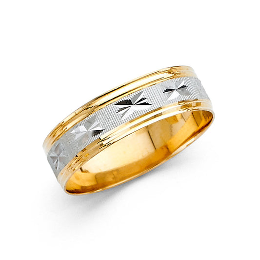 14K Two-Tone Gold 6mm Diamond-Cut Men's Wedding Band Ring