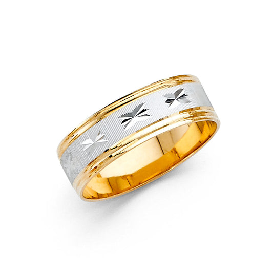 14K Two-Tone Yellow & White Gold 6mm Diamond-Cut Women's Wedding Band Ring