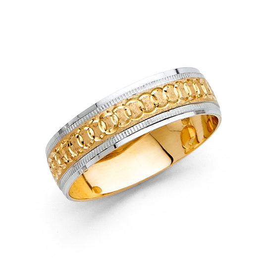 14K Two-Tone Yellow & White Gold 6mm Diamond-Cut Men's Wedding Band - Size 10