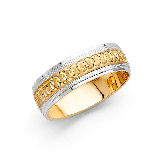 14K Two-Tone Yellow & White Gold 6mm Diamond-Cut Women's Wedding Band - Size 7