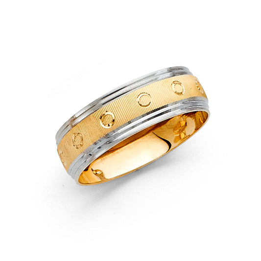 14K Two-Tone Yellow & White Gold 6mm Diamond-Cut Women's Wedding Band - Size 7