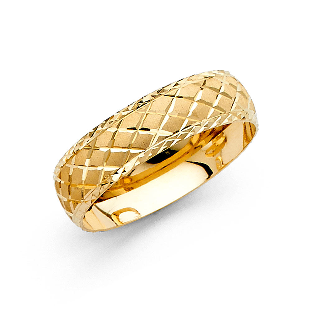 14K Yellow Gold 6mm Diamond-Cut Comfort Fit Men’s Wedding Band Ring - Size 10