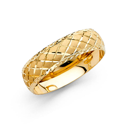 14K Yellow Gold 6mm Diamond-Cut Comfort Fit Men’s Wedding Band Ring - Size 10