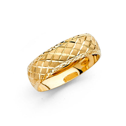 14K Yellow Gold 6mm Diamond-Cut Comfort Fit Women’s Wedding Band – Size 7