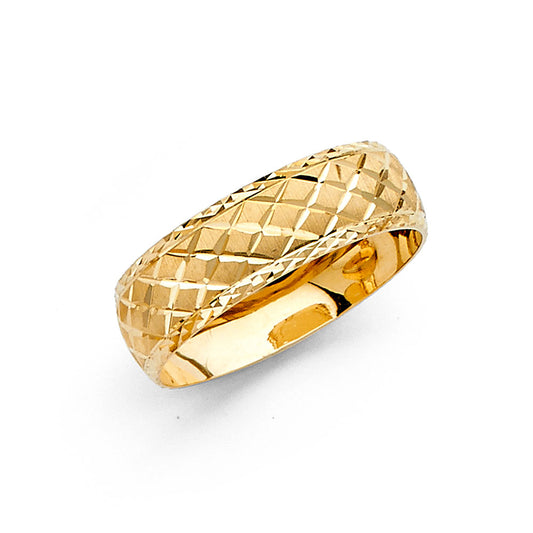 14K Yellow Gold 6mm Diamond-Cut Comfort Fit Women’s Wedding Band – Size 7