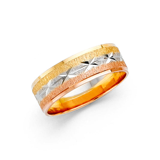 14K Tri-Color Gold 6mm Diamond-Cut Women’s Wedding Band Ring