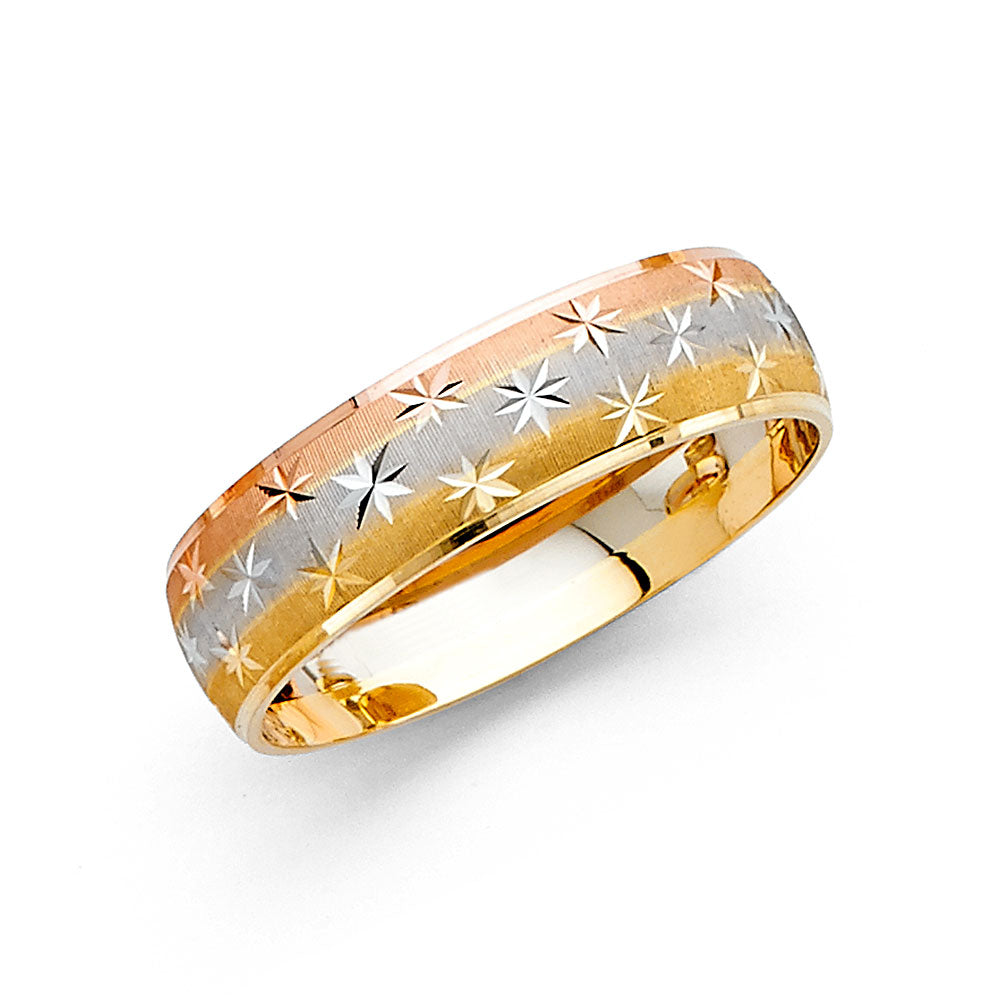 14K Tri-Color Yellow White Rose Gold 6mm Men's Wedding Band Ring
