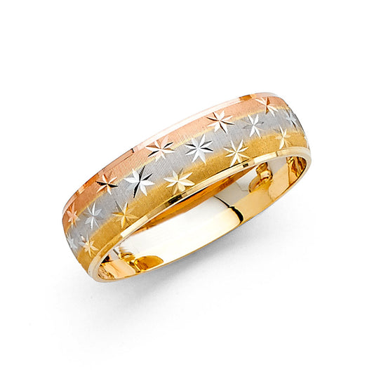 14K Tri-Color Yellow White Rose Gold 6mm Men's Wedding Band Ring