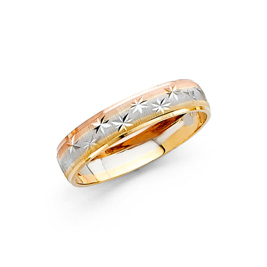 14K Tri-Color Yellow White Rose Gold 4mm Ladies Wedding Band