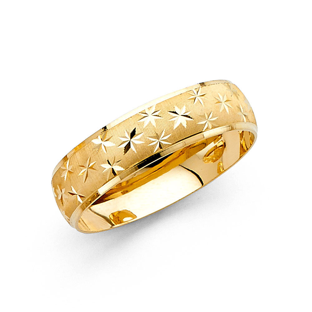 14K Yellow Gold 6mm Diamond-Cut Star Dome Men's Wedding Band Ring - Size 10
