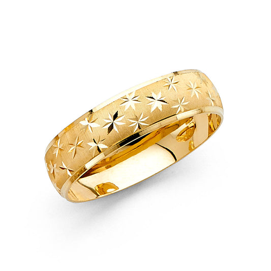 14K Yellow Gold 6mm Diamond-Cut Star Dome Men's Wedding Band Ring - Size 10