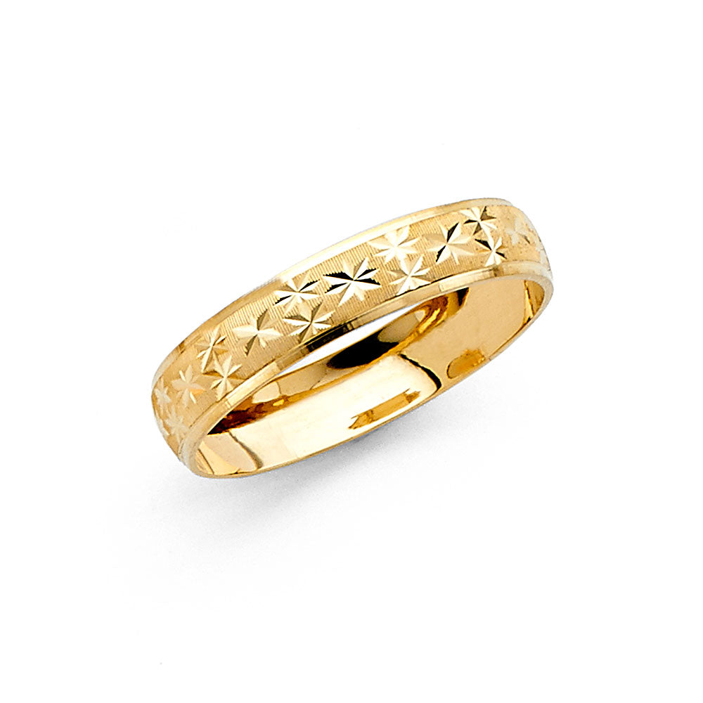 14K Yellow Gold 4mm Diamond-Cut Starburst Women's Wedding Band Ring - Size 7