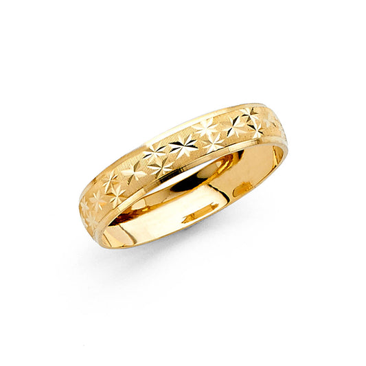 14K Yellow Gold 4mm Diamond-Cut Starburst Women's Wedding Band Ring - Size 7