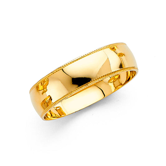 14K Yellow Gold 6mm Milgrain Men's Wedding Band Ring - Size 10