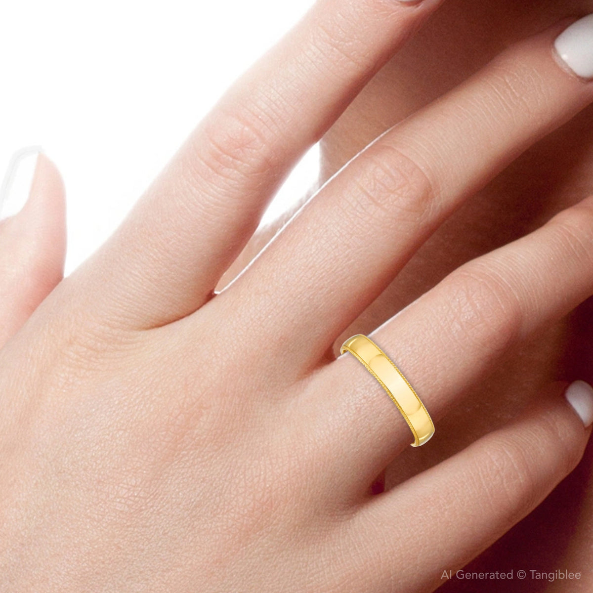 14K Yellow Gold 4mm Milgrain Women's Wedding Band Ring - Size 7