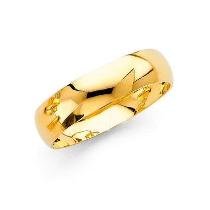 14K Yellow Gold 6mm Men's Wedding Band Plain Ring - Size 10
