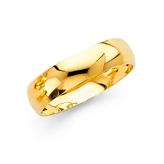 14K Yellow Gold 6mm Men's Wedding Band Plain Ring - Size 10