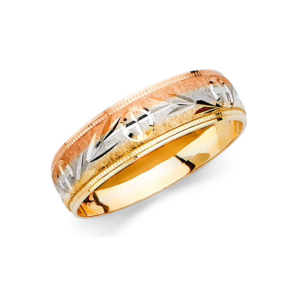 14K Tri-Color Gold Men’s Wedding Band - Yellow White Rose Gold Comfort Fit Ring