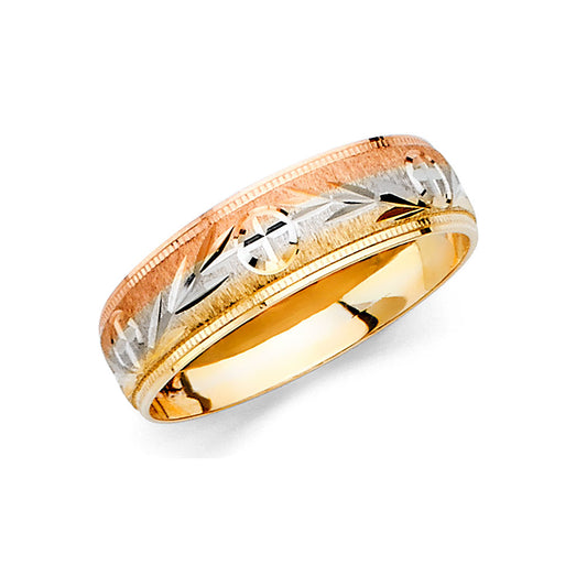14K Tri-Color Gold Men’s Wedding Band - Yellow White Rose Gold Comfort Fit Ring