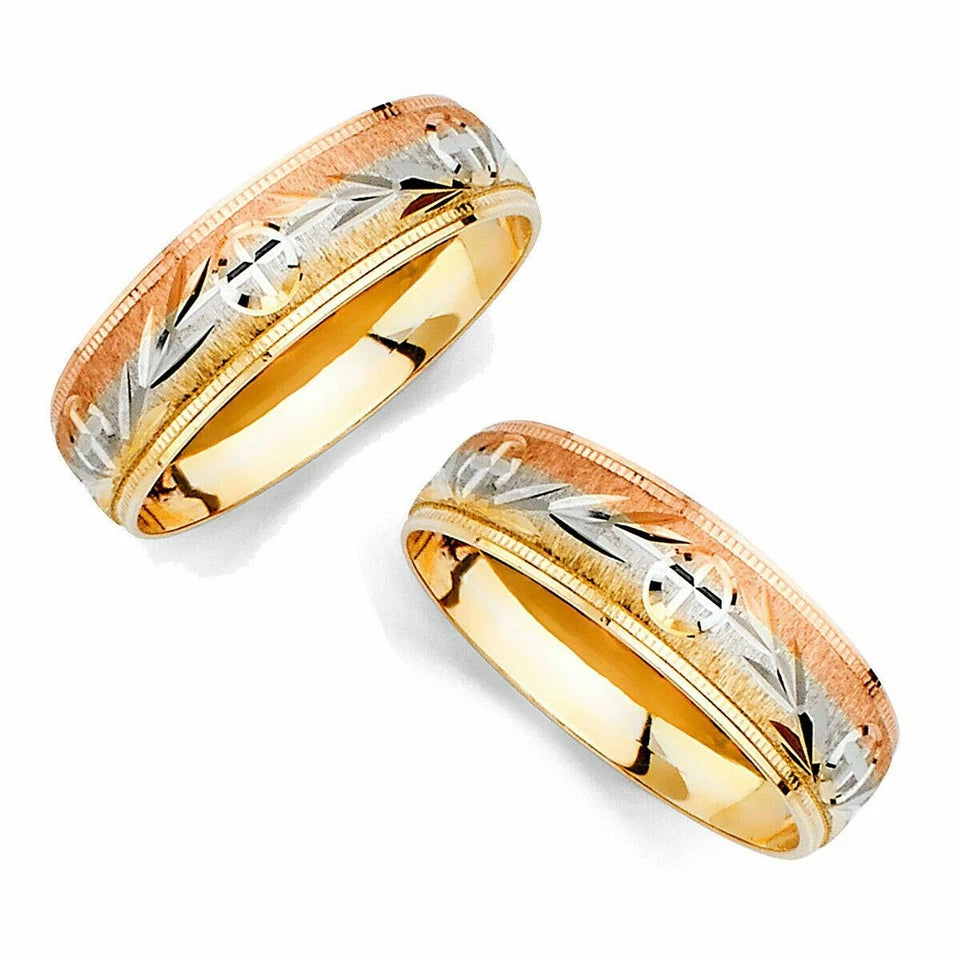 14K Tri-Color Gold Men’s Wedding Band - Yellow White Rose Gold Comfort Fit Ring