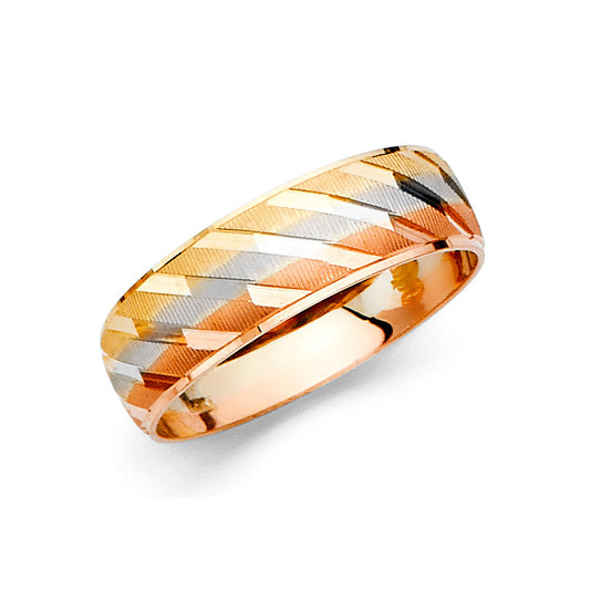 Gold and silver ring with a wavy pattern on a white background