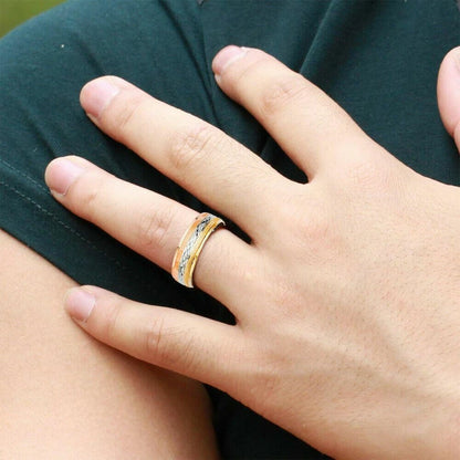 14K Tri-Color Gold 6mm Men's Wedding Band - Yellow White Rose Comfort Fit Ring