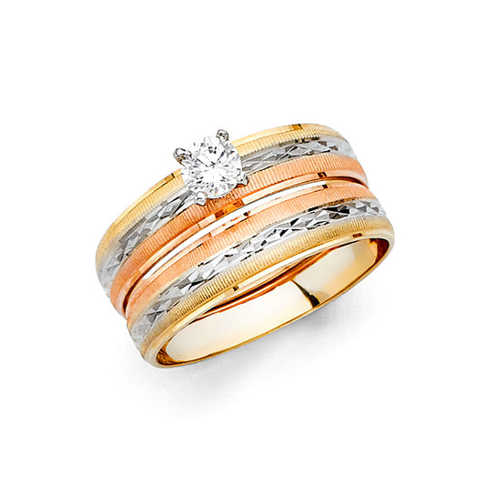14K Tri-Color Gold 4mm Ladies Wedding Band - Yellow White & Rose Gold Ring