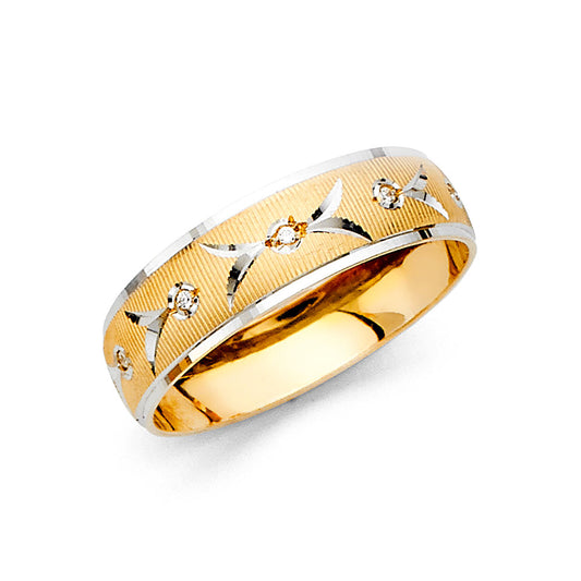 14K Two-Tone Yellow & White Gold Cubic Zirconia Men's Wedding Band Ring