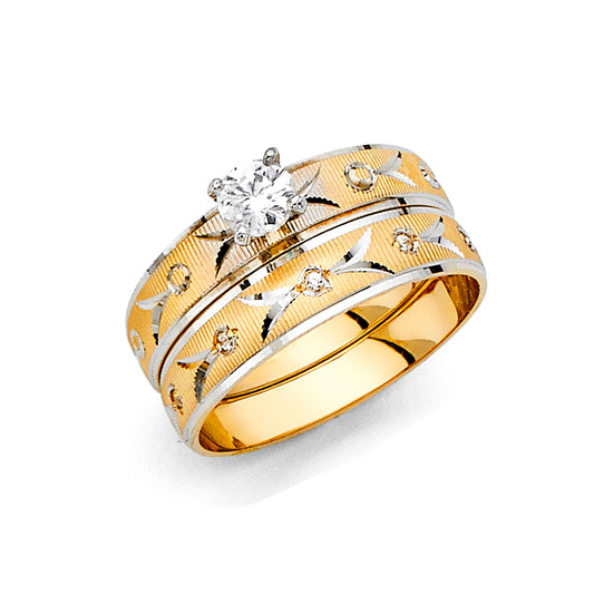 14K Two-Tone Yellow & White Gold Cubic Zirconia Women's Engagement Ring