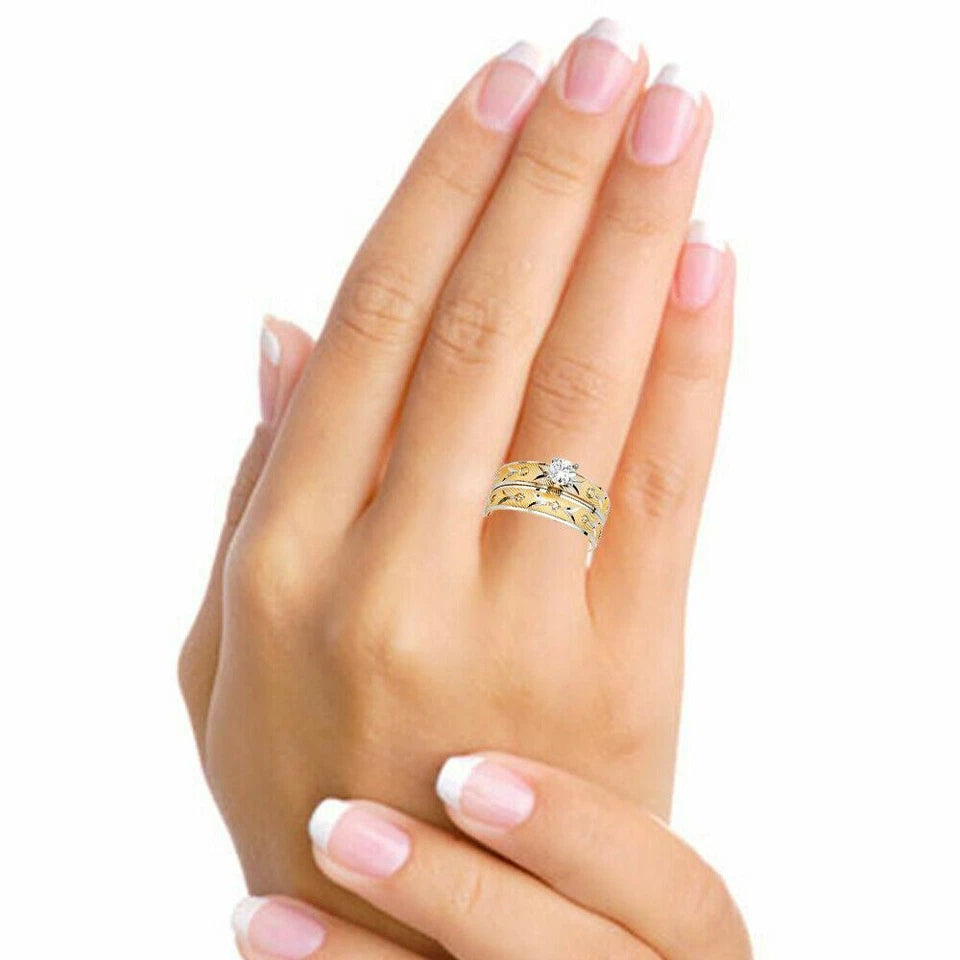 14K Two-Tone Yellow & White Gold Cubic Zirconia Women's Engagement Ring