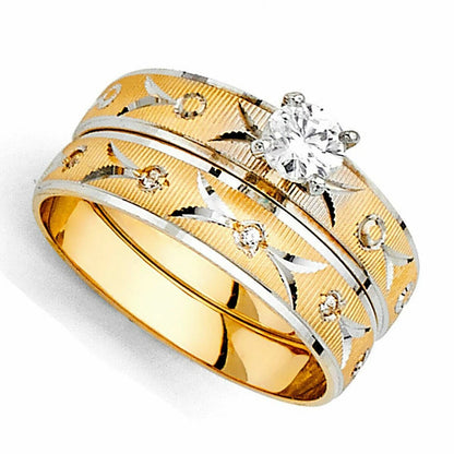 14K Two-Tone Yellow & White Gold Cubic Zirconia Women's Engagement Ring