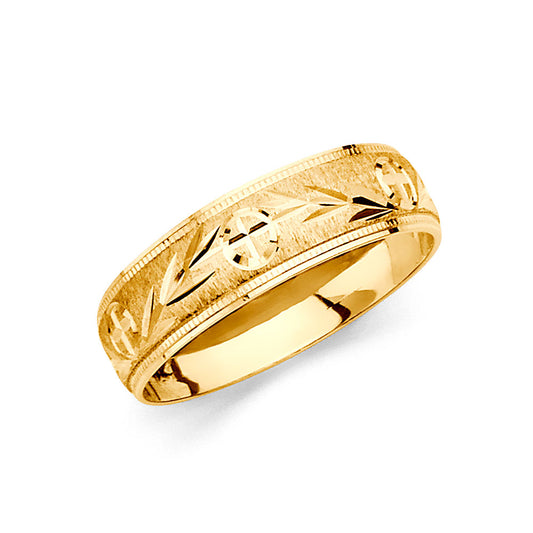 14K Yellow Gold Men’s Wedding Band - 6mm Vintage Leaf Pattern Ring