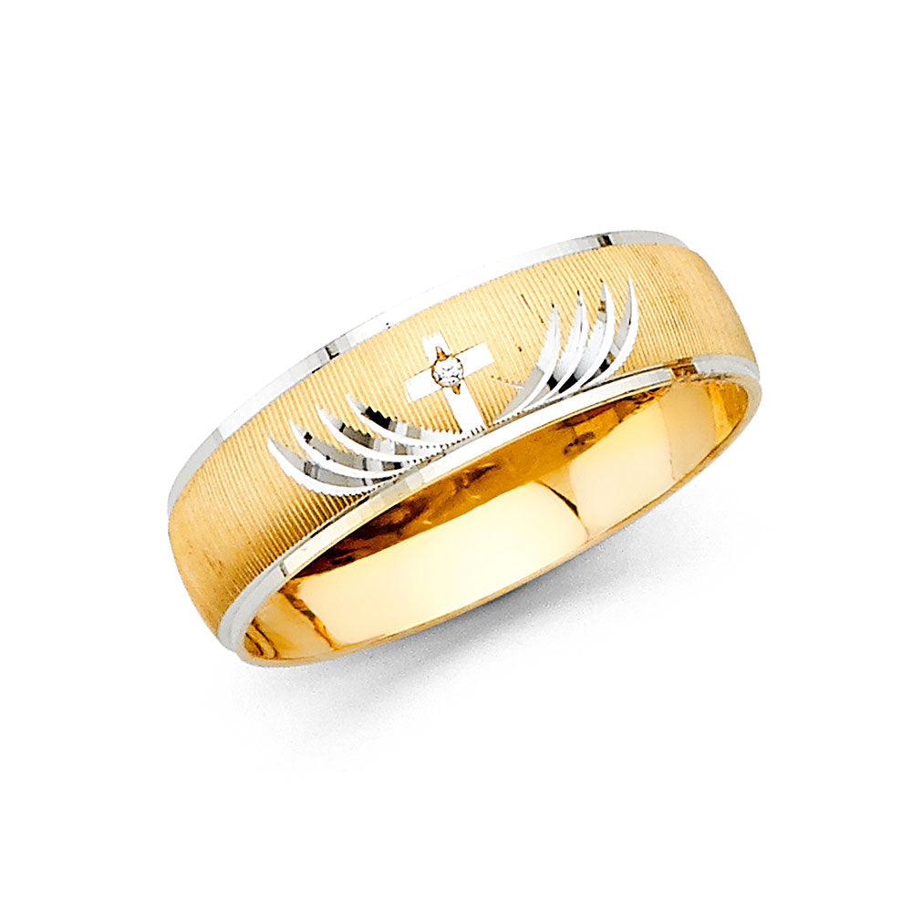 14K Two-Tone Gold Men's Wedding Band Ring with Cubic Zirconia - Designer Gold Ring