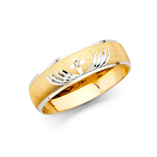 14K Two-Tone Gold Men's Wedding Band Ring with Cubic Zirconia - Designer Gold Ring