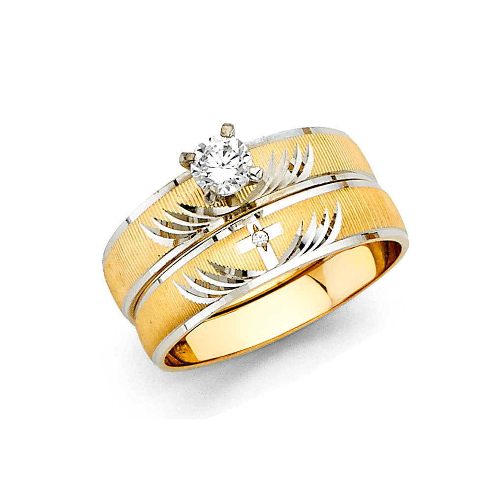14K Two-Tone Gold Cubic Zirconia Women's Bridal Wedding Ring Set