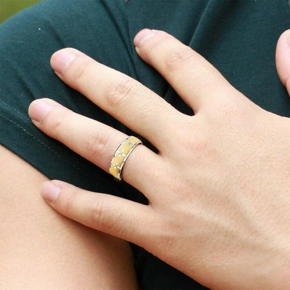 14K Two-Tone Gold CZ Men's Cross Wedding Band - 6mm Christian Ring