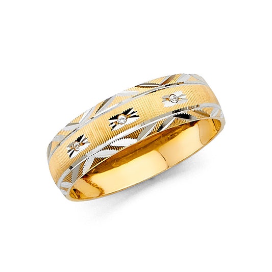 14K Two-Tone Yellow & White Gold Men's Cubic Zirconia Wedding Band