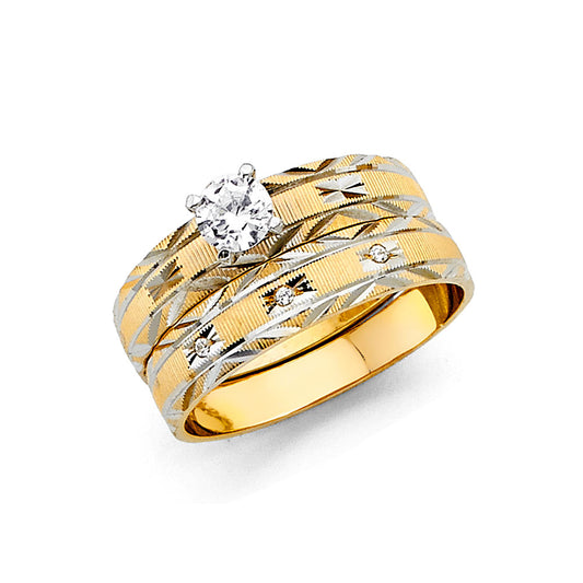 14K Two-Tone Yellow & White Gold Women's Cubic Zirconia Engagement Ring