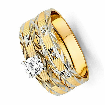 14K Two-Tone Yellow & White Ladies Cubic Zirconia Wedding Band