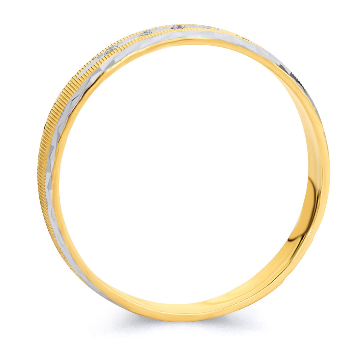 14K Two-Tone Yellow & White Gold Men's CZ Diamond-Cut Wedding Band Ring - 6mm