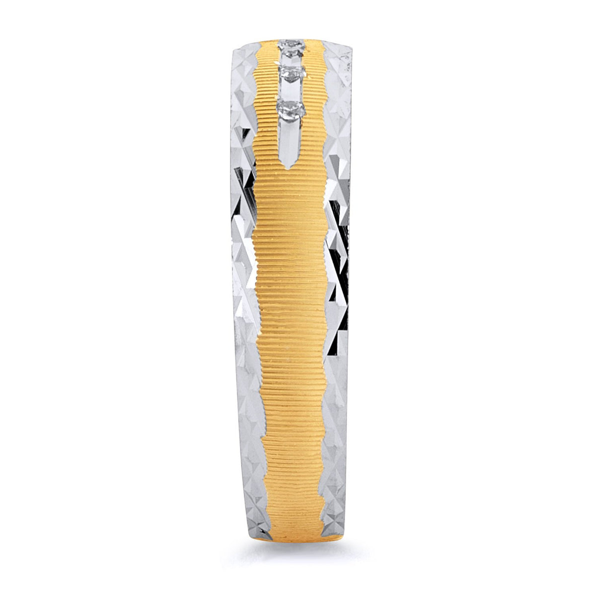 14K Two-Tone Yellow & White Gold Men's CZ Diamond-Cut Wedding Band Ring - 6mm