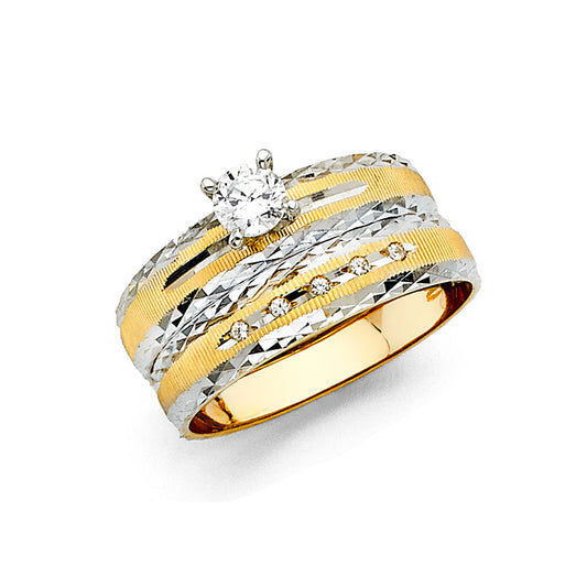 14K Two-Tone Yellow & White Gold Ladies Cubic Zirconia Wedding Band Ring