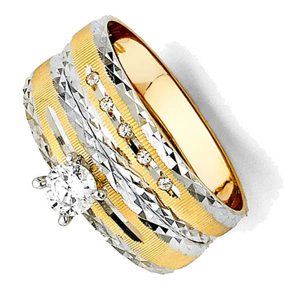 14K Two-Tone Yellow & White Gold Ladies Cubic Zirconia Wedding Band Ring