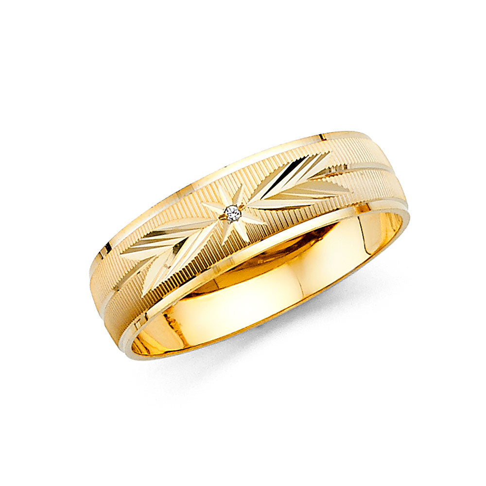 14K Yellow Gold 7-days Band Men's Cubic Zirconia Wedding Band Ring