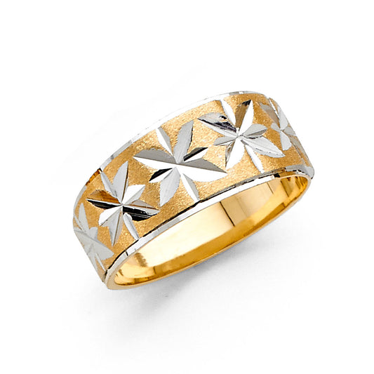 14K Two-Tone 8mm Diamond-Cut Tapered Women's Wedding Band