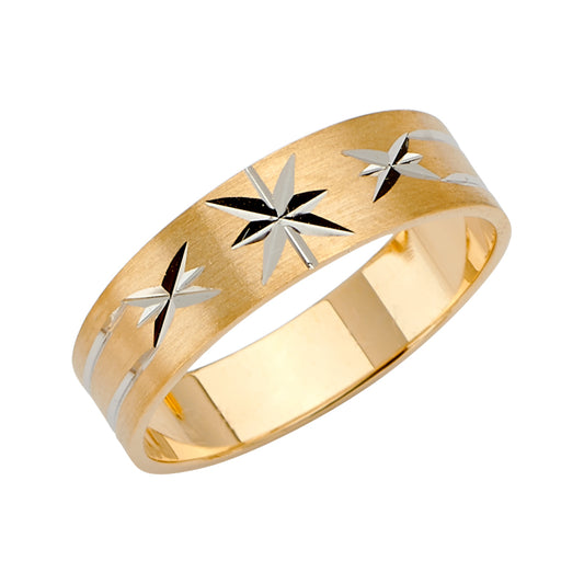 14K Two-Tone Gold 6mm Star Diamond-Cut Tapered 3.9g Men's Wedding Band Ring
